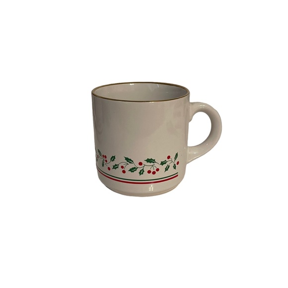 Vintage 1987 Arby's Gold Rim Christmas Holly Hot Cocoa Coffee Mugs Set of 4 - Picture 5 of 9